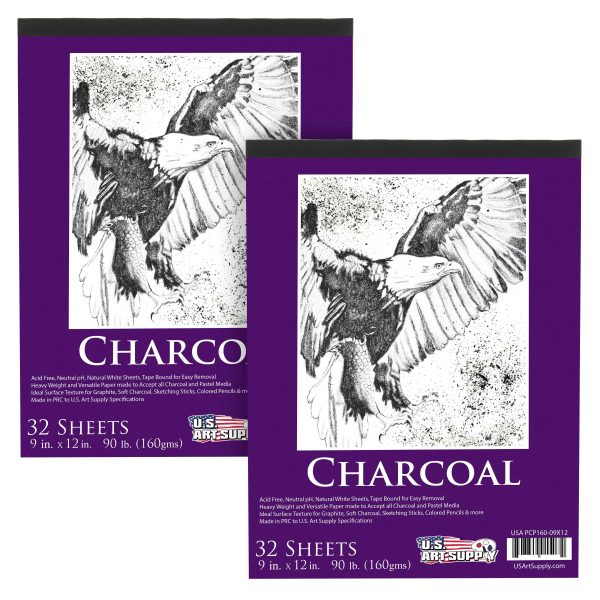 9 in. x 12 in. Premium Heavy-Weight Charcoal Paper Pad, 160gsm, 90 Pound, 32 Sheets (Pack of 2) on Sale