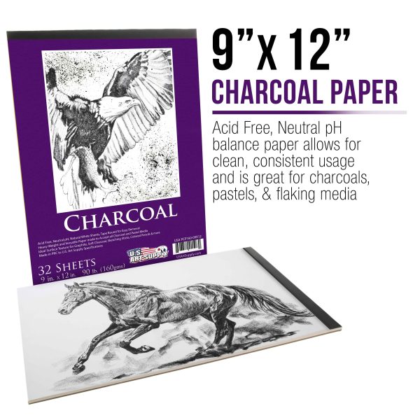 9 in. x 12 in. Premium Heavy-Weight Charcoal Paper Pad, 160gsm, 90 Pound, 32 Sheets (Pack of 2) on Sale - Image 2