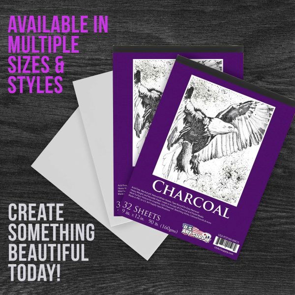 9 in. x 12 in. Premium Heavy-Weight Charcoal Paper Pad, 160gsm, 90 Pound, 32 Sheets (Pack of 2) on Sale - Image 5