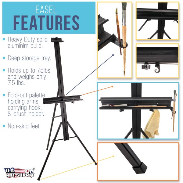 Del Mar 69  High Aluminum Single Mast Artists Studio Easel & Floor Display Stand, Heavy Duty Adjustable Extra Large Canvas Height Up To 47  Brush Rest For Sale - Image 3