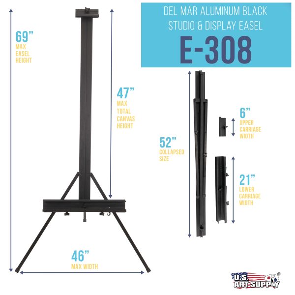 Del Mar 69  High Aluminum Single Mast Artists Studio Easel & Floor Display Stand, Heavy Duty Adjustable Extra Large Canvas Height Up To 47  Brush Rest For Sale - Image 2