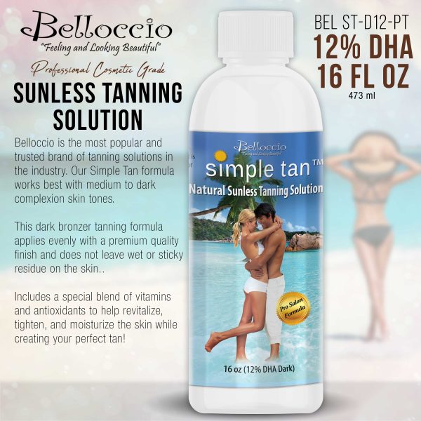 1 Pint of Belloccio Simple Tan Professional Salon Sunless Tanning Solution with 12% DHA and Dark Bronzer Color Guide For Cheap - Image 2