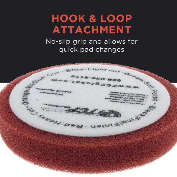 6.5  Red Flat Heavy Cut Grip Foam Polish Buff Pad - DA Hook & Loop For Cheap - Image 4