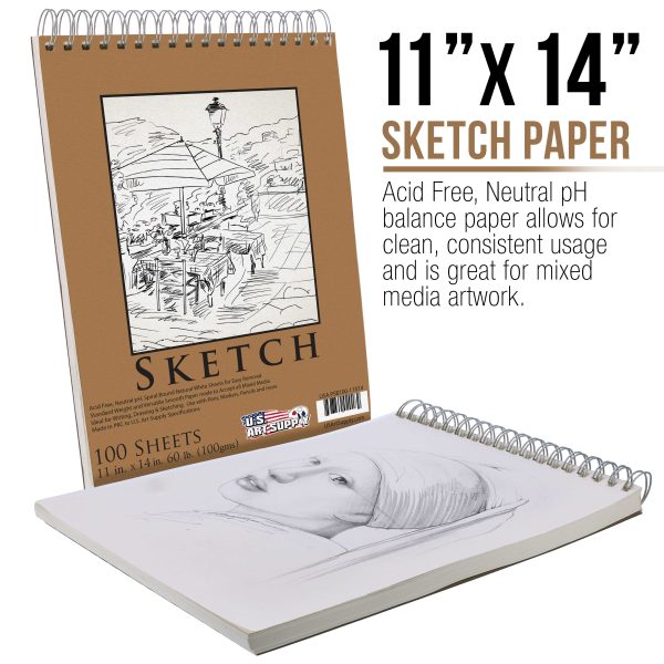 11  x 14  Premium Spiral Bound Sketch Pad, Pad of 100-Sheets, 60 Pound (100gsm) (Pack of 2 Pads) Supply - Image 2