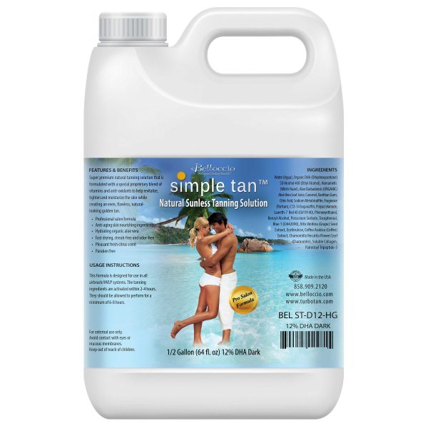 1 2 Gallon of Belloccio Simple Tan Professional Salon Sunless Tanning Solution with 12% DHA and Dark Bronzer Color Guide For Cheap