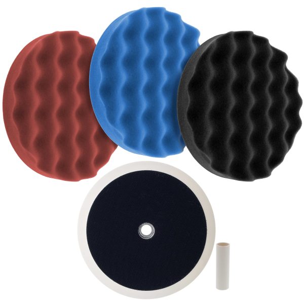 Complete 3 Pad Buffing and Polishing Kit with 3 - 8  Waffle Foam Grip Pads and a 5 8  Threaded Polisher Grip Backing Plate Sale