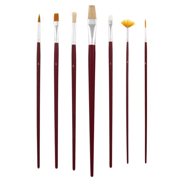 7-Piece Long Handle Nylon Hair & Bristle Artist Paint Brush Variety Set For Discount