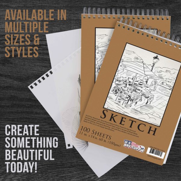 11  x 14  Premium Spiral Bound Sketch Pad, Pad of 100-Sheets, 60 Pound (100gsm) (Pack of 2 Pads) Supply - Image 5