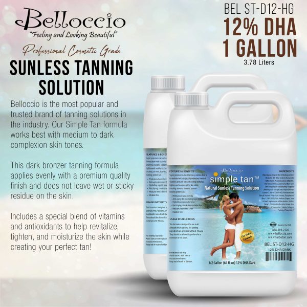 1 Gallon (2 Half Gallons) of Belloccio Simple Tan Professional Salon Sunless Tanning Solution with 12% DHA and Dark Bronzer Color Guide Online now - Image 2