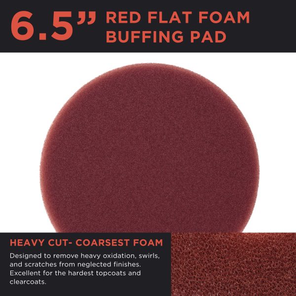 6.5  Red Flat Heavy Cut Grip Foam Polish Buff Pad - DA Hook & Loop For Cheap - Image 2