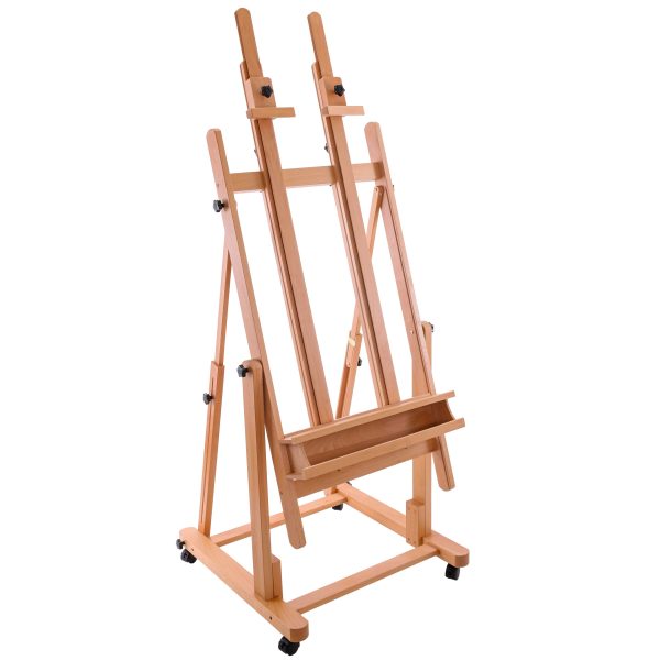 Extra Large Double Mast Wooden H-Frame Studio Floor Easel with Artist Storage Tray - Adjustable, Tilts Flat, Premium Beechwood Canvas Painting Holder Online Hot Sale