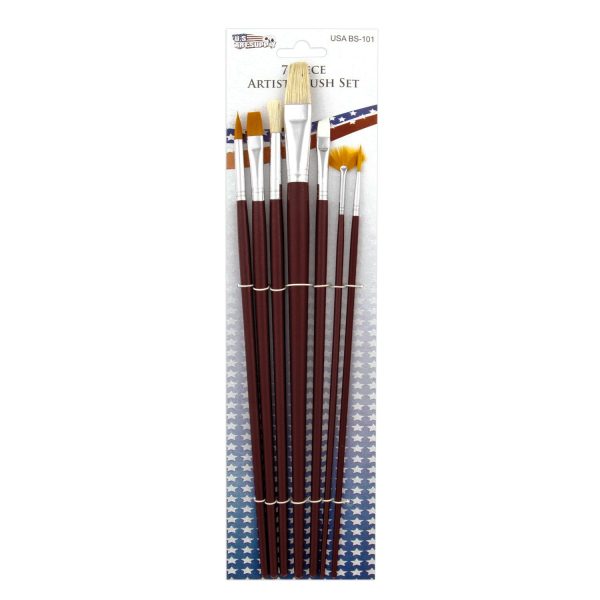 7-Piece Long Handle Nylon Hair & Bristle Artist Paint Brush Variety Set For Discount - Image 2