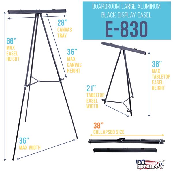66  High Boardroom Black Aluminum Flipchart Display Easel and Presentation Stand - Large Adjustable Floor and Tabletop Portable Tripod, Holds 25 lbs Online Sale - Image 2