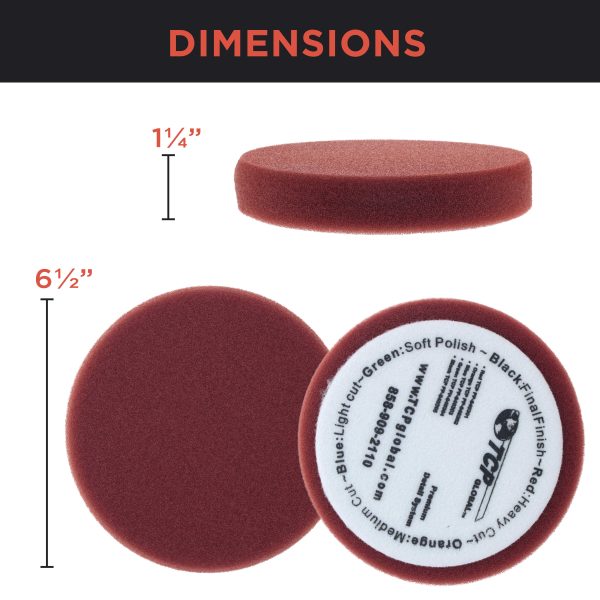 6.5  Red Flat Heavy Cut Grip Foam Polish Buff Pad - DA Hook & Loop For Cheap - Image 3
