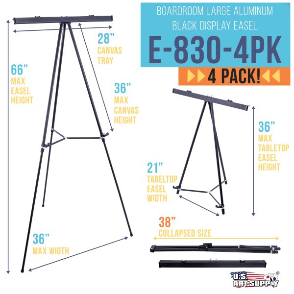 66  High Boardroom Black Aluminum Flipchart Display Easel and Presentation Stand (Pack of 4) - Large Adjustable Floor and Tabletop Portable Tripod Online - Image 2