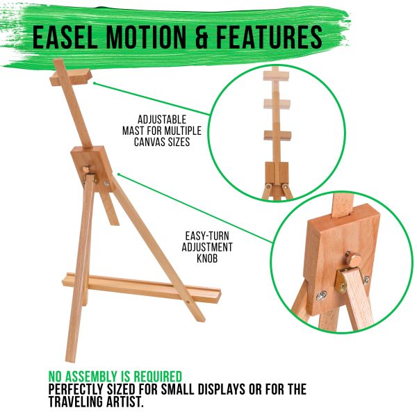 Topanga 31  High Tabletop Wood Folding A-Frame Artist Studio Easel - Adjustable Beechwood Tripod Display Stand, Hold Up To 27  Canvas - Portable Table For Sale - Image 3
