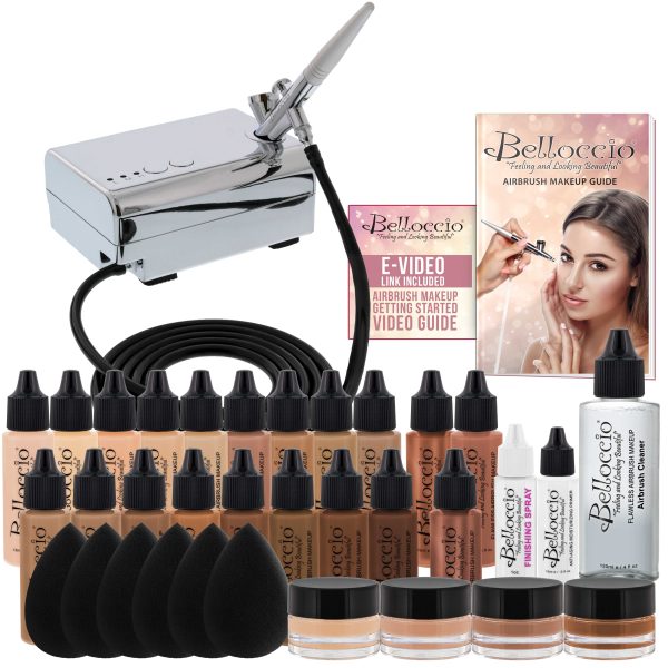 Complete Professional Belloccio Airbrush Cosmetic Makeup System with a Master Set of All 17 Foundation Shades in 1 2 oz Bottles Sale