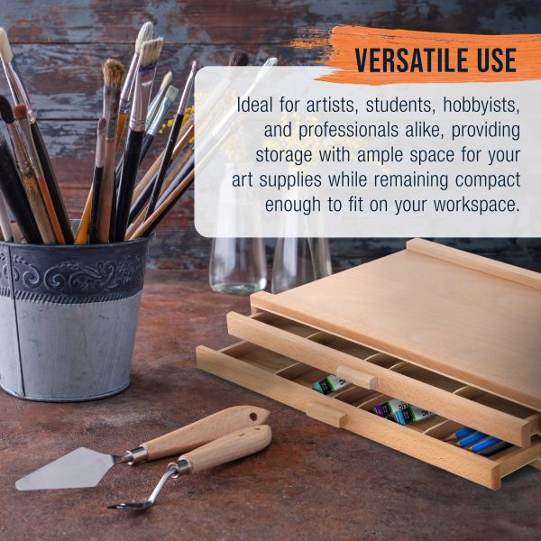 2-Drawer Artist Wood Pastel, Pen, Marker Storage Box - Elm Hardwood Construction, 5 Compartments per Drawer - Ideal for Pastels, Pens, Pencils, Charcoal, Blending Tools, and More For Sale - Image 5